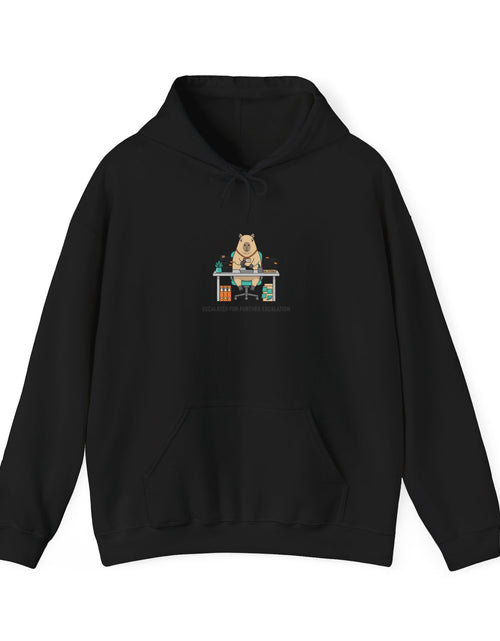 Load image into Gallery viewer, Office Raccoon Watercolor Hoodie | Unhinged Animal Bureaucracy, HR Animal Meme

