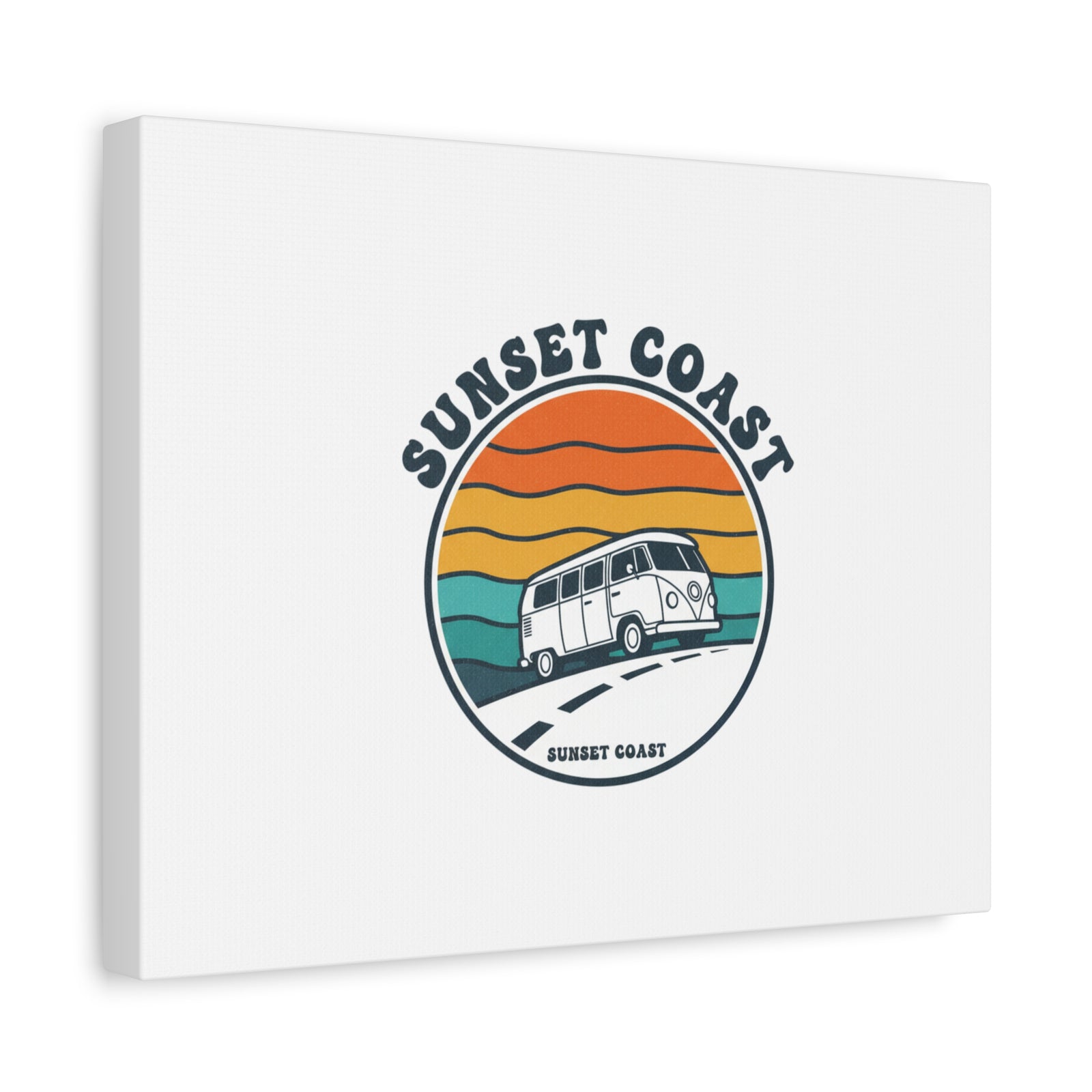 Sunset Coast Retro VW Bus Matte Canvas, 1970s Sunset Palm Poster | Vintage Surf Roadtrip