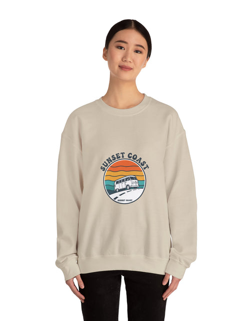 Load image into Gallery viewer, Sunset Coast VW Van Crewneck Sweatshirt | 70s Sunset Retro Surf Graphic

