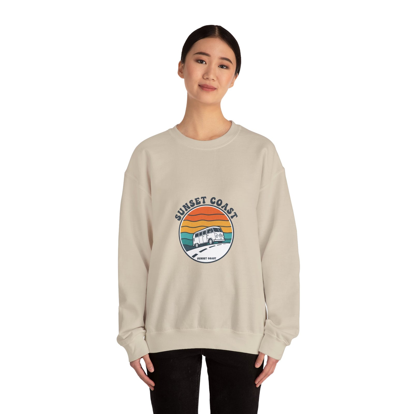 Sunset Coast VW Van Crewneck Sweatshirt | 70s Sunset Retro Surf Graphic