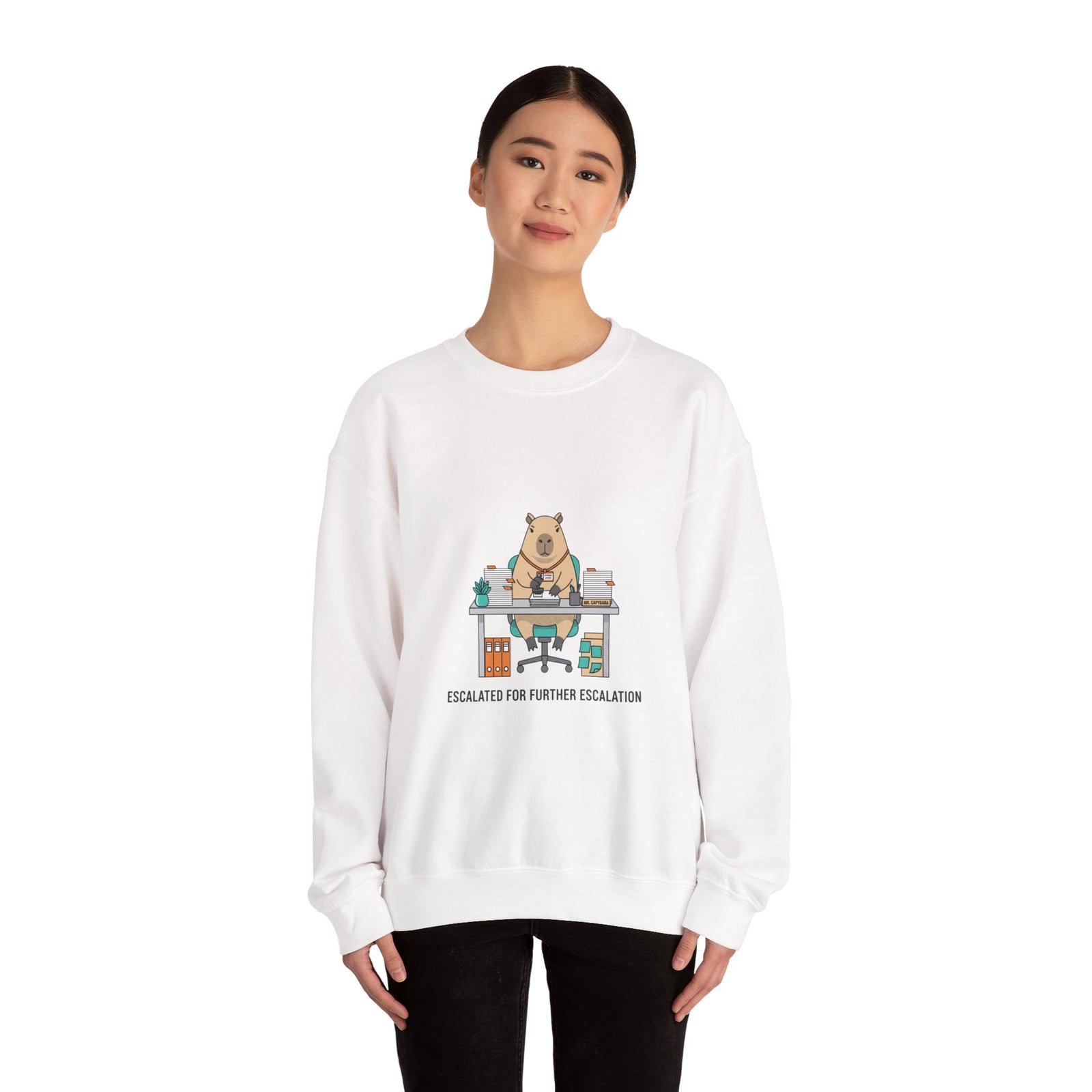 Escalated for Further Escalation Sweatshirt | office raccoon, animal HR meme