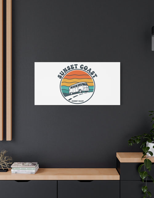 Load image into Gallery viewer, Sunset Coast Retro VW Bus Matte Canvas, 1970s Sunset Palm Poster | Vintage Surf Roadtrip
