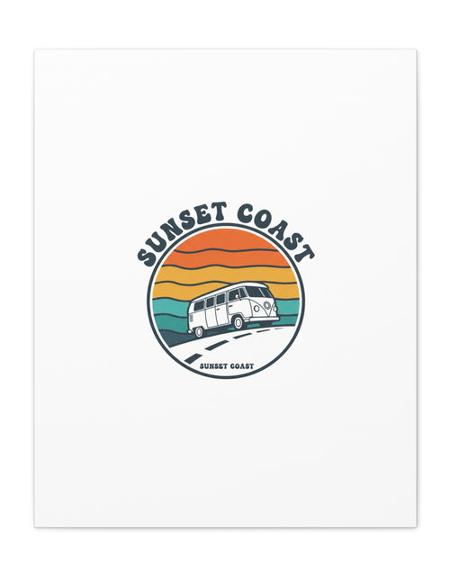 Load image into Gallery viewer, Sunset Coast Retro VW Bus Matte Canvas, 1970s Sunset Palm Poster | Vintage Surf Roadtrip
