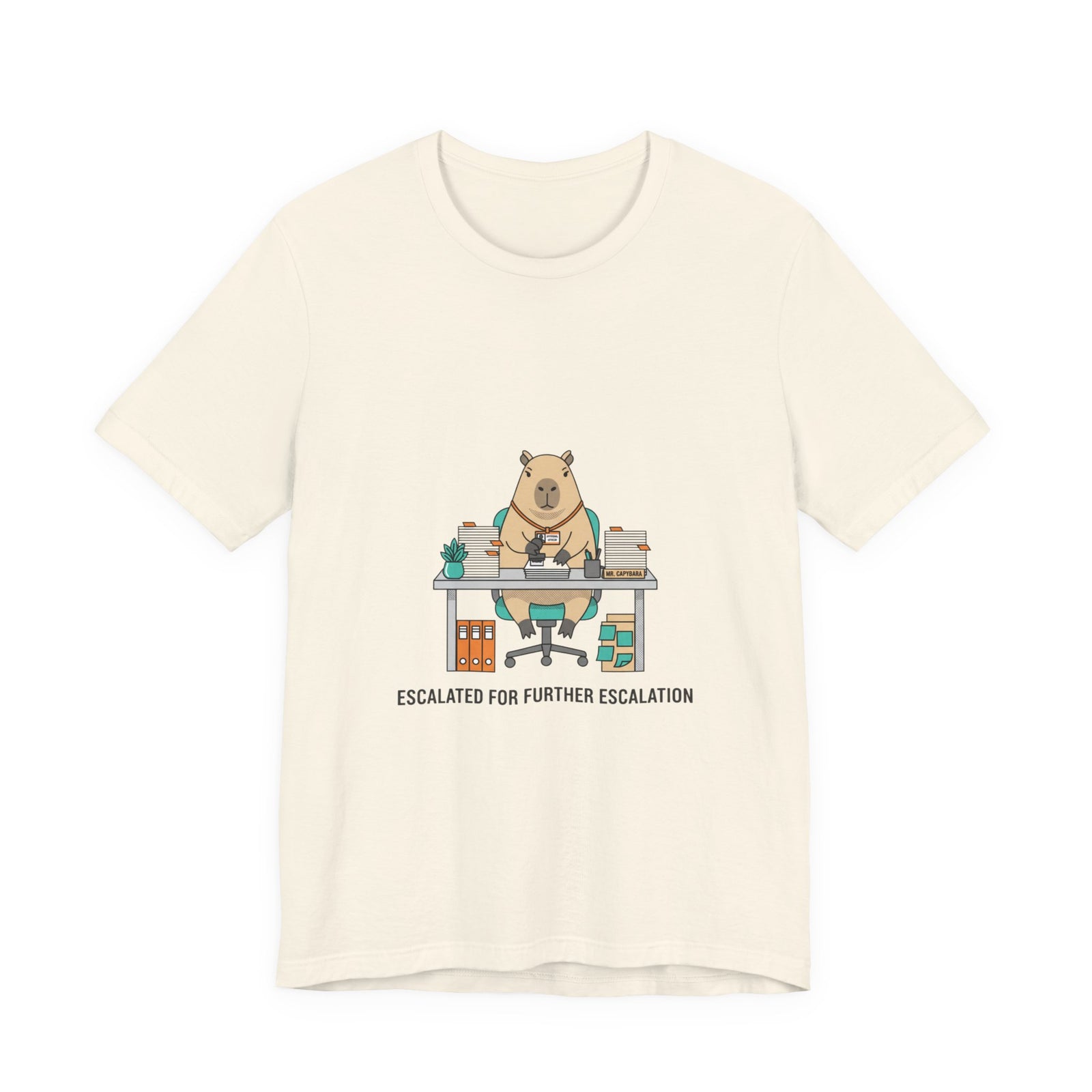 Escalated for Further Escalation Bear Desk Tee | Unhinged Animal Bureaucracy, office bear illustration