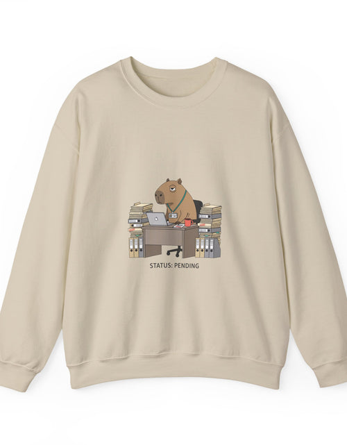 Load image into Gallery viewer, Status Pending Raccoon Desk Illustration Sweatshirt | Unhinged Animal Bureaucracy, office raccoon
