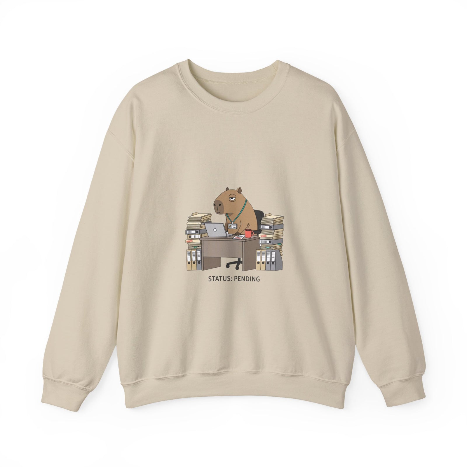 Status Pending Raccoon Desk Illustration Sweatshirt | Unhinged Animal Bureaucracy, office raccoon