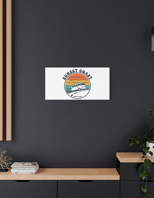 Load image into Gallery viewer, Sunset Coast Retro VW Bus Matte Canvas, 1970s Sunset Palm Poster | Vintage Surf Roadtrip
