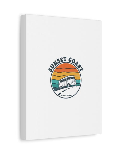 Load image into Gallery viewer, Sunset Coast Retro VW Bus Matte Canvas, 1970s Sunset Palm Poster | Vintage Surf Roadtrip
