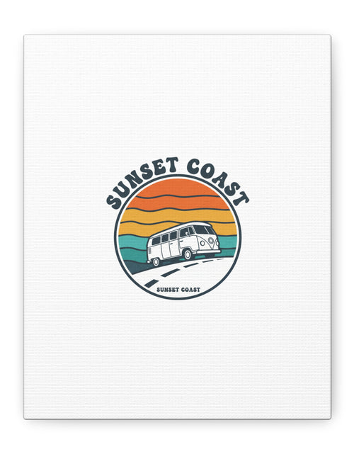 Load image into Gallery viewer, Sunset Coast Retro VW Bus Matte Canvas, 1970s Sunset Palm Poster | Vintage Surf Roadtrip
