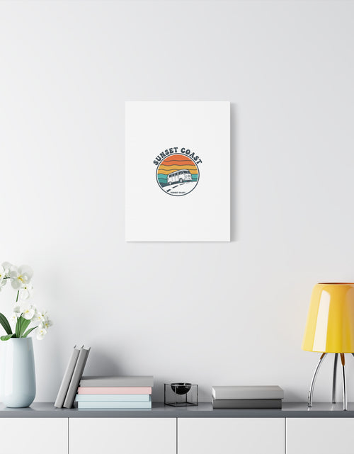 Load image into Gallery viewer, Sunset Coast Retro VW Bus Matte Canvas, 1970s Sunset Palm Poster | Vintage Surf Roadtrip
