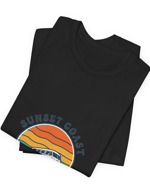 Load image into Gallery viewer, Sunset Coast Retro Surf Graphic Tee | 70s Sunset Shirt, Vintage Palm Postcard
