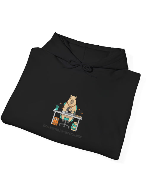Load image into Gallery viewer, Office Raccoon Watercolor Hoodie | Unhinged Animal Bureaucracy, HR Animal Meme
