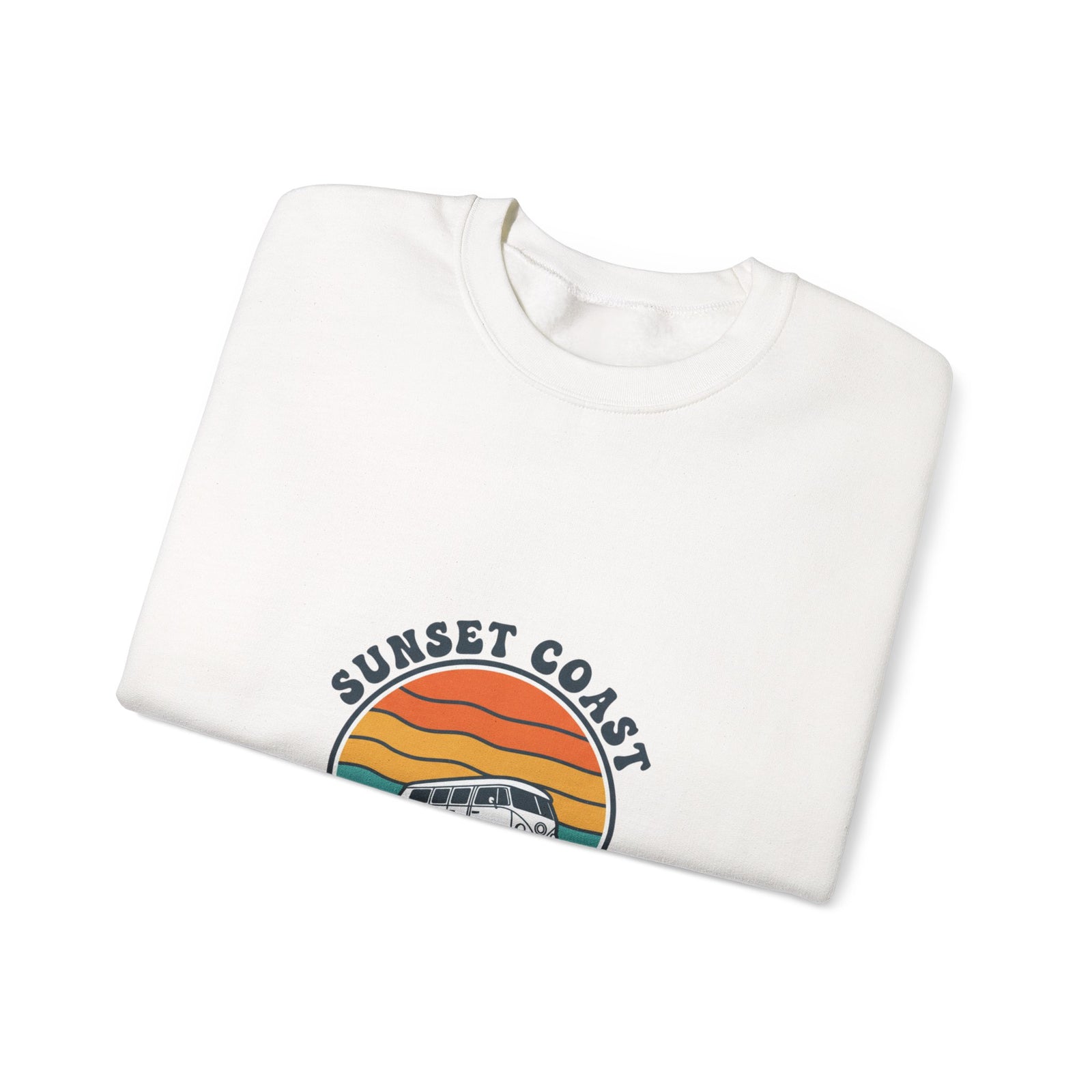 Sunset Coast VW Van Crewneck Sweatshirt | 70s Sunset Retro Surf Graphic