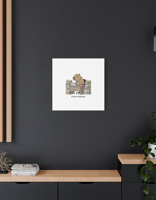 Load image into Gallery viewer, Status: Pending office capybara illustration Canvas | Unhinged Animal Bureaucracy, adulting animal art
