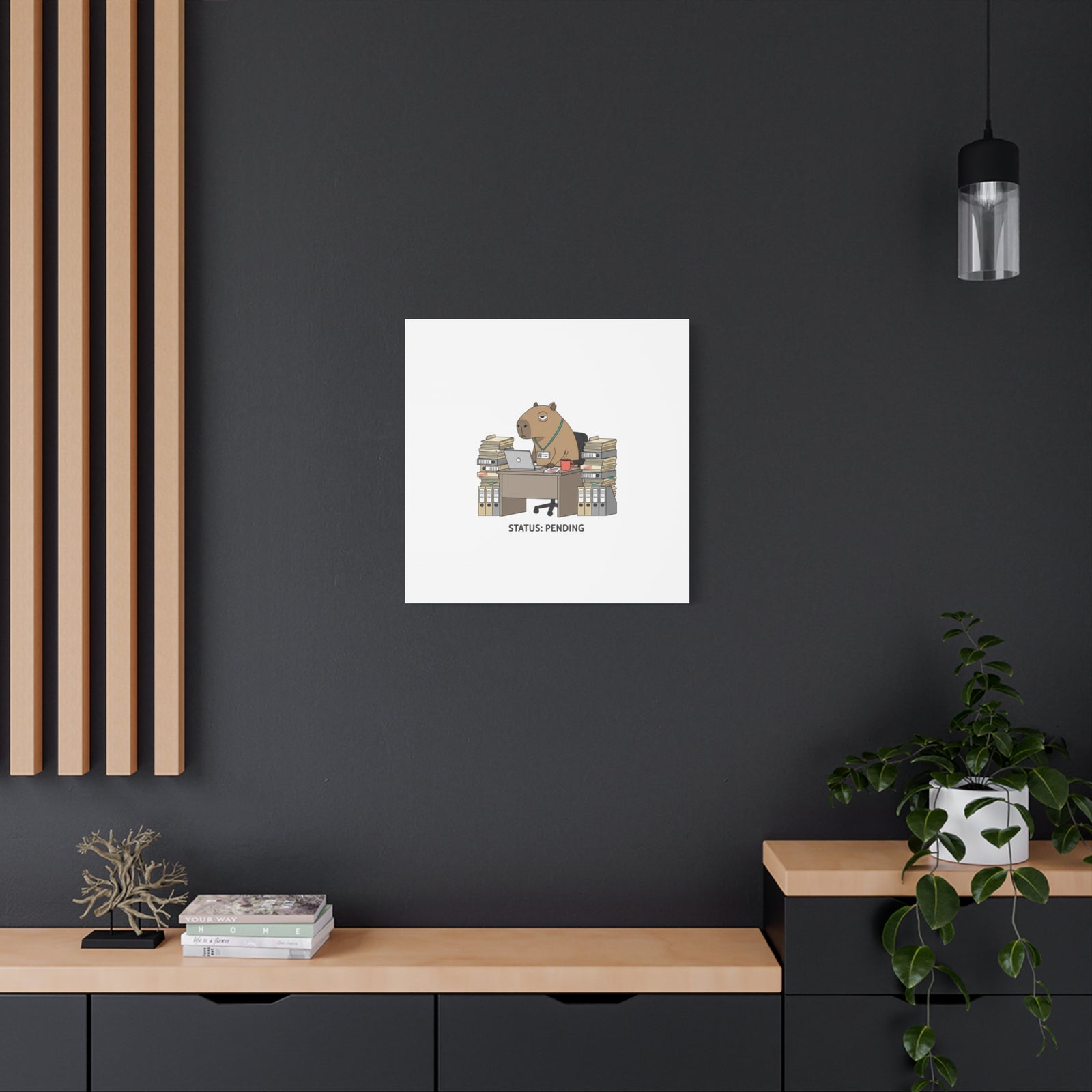 Status: Pending office capybara illustration Canvas | Unhinged Animal Bureaucracy, adulting animal art