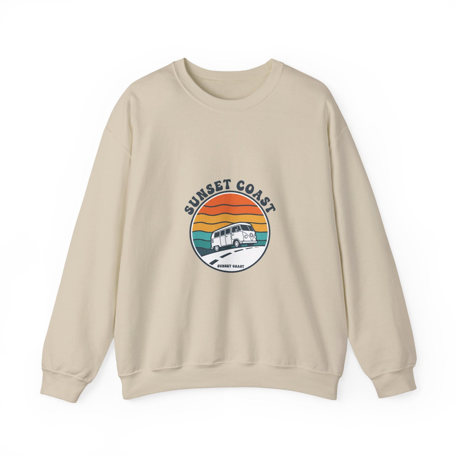 Sunset Coast VW Van Crewneck Sweatshirt | 70s Sunset Retro Surf Graphic