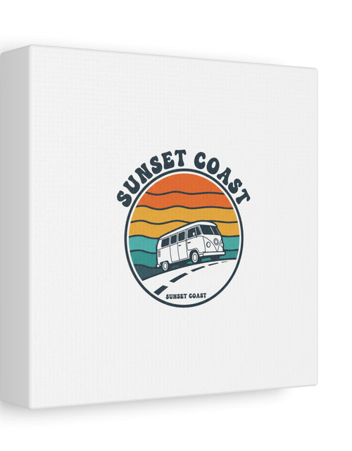 Load image into Gallery viewer, Sunset Coast Retro VW Bus Matte Canvas, 1970s Sunset Palm Poster | Vintage Surf Roadtrip
