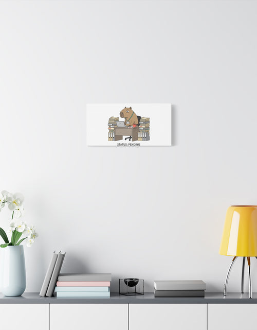 Load image into Gallery viewer, Status: Pending office capybara illustration Canvas | Unhinged Animal Bureaucracy, adulting animal art

