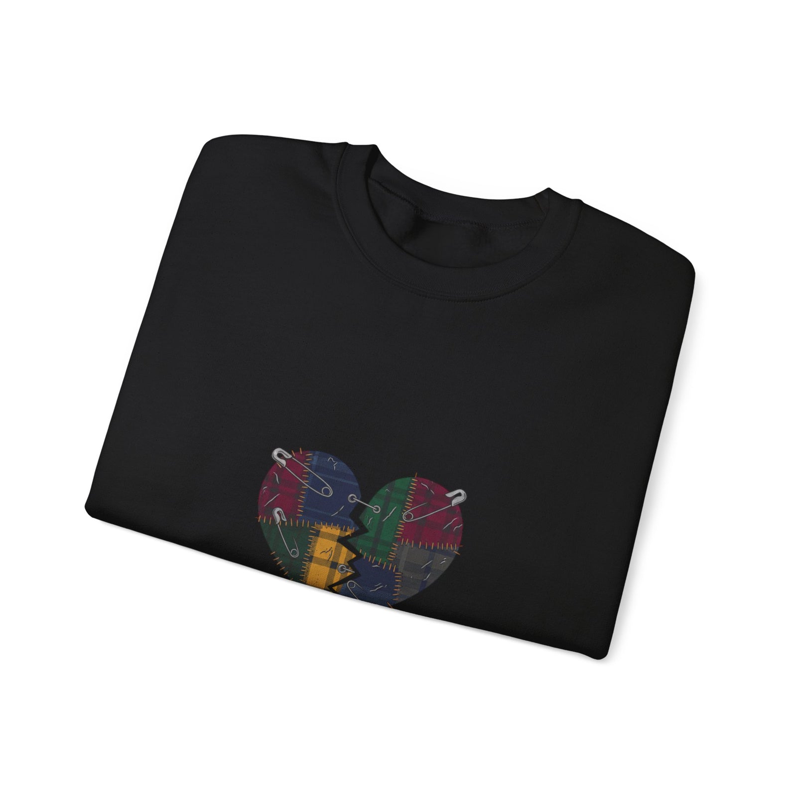 Plaid Broken Heart Crewneck Sweatshirt | Grunge Revival, 90s Flannel Aesthetic
