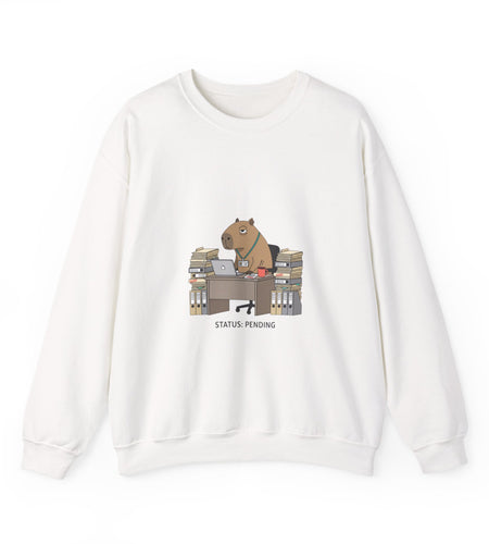 Status Pending Raccoon Desk Illustration Sweatshirt | Unhinged Animal Bureaucracy, office raccoon
