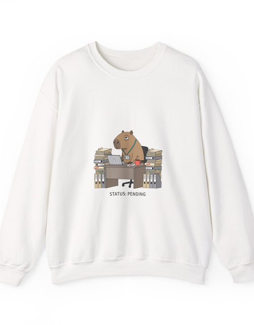 Load image into Gallery viewer, Status Pending Raccoon Desk Illustration Sweatshirt | Unhinged Animal Bureaucracy, office raccoon
