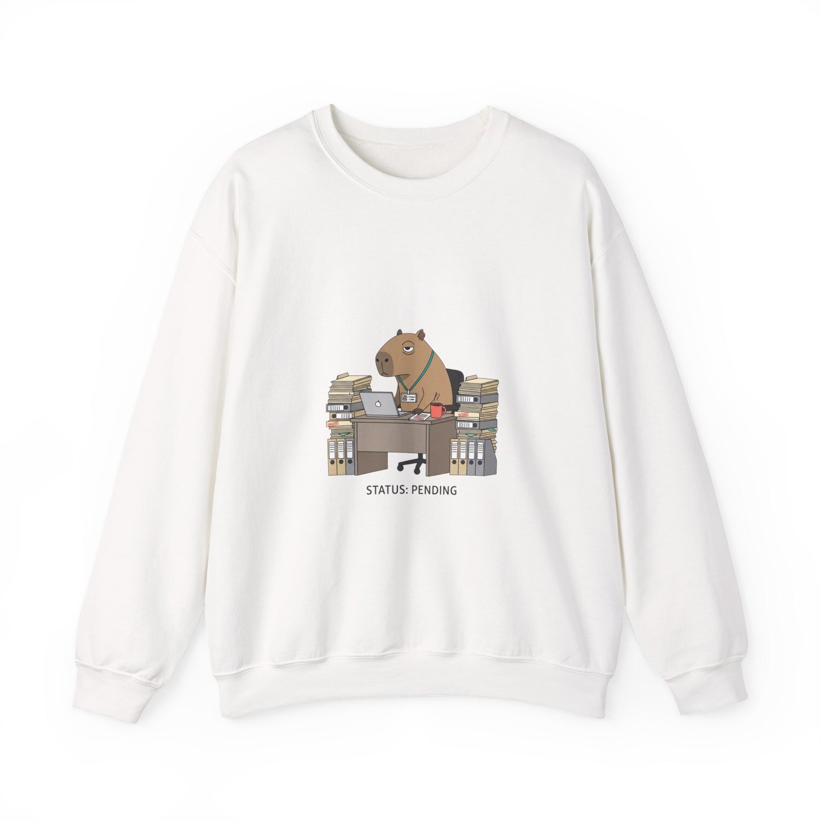 Status Pending Raccoon Desk Illustration Sweatshirt | Unhinged Animal Bureaucracy, office raccoon