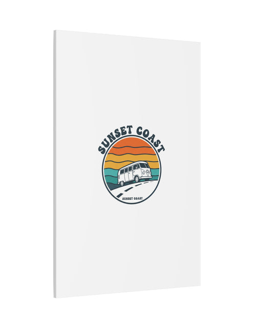 Load image into Gallery viewer, Sunset Coast Retro VW Bus Matte Canvas, 1970s Sunset Palm Poster | Vintage Surf Roadtrip
