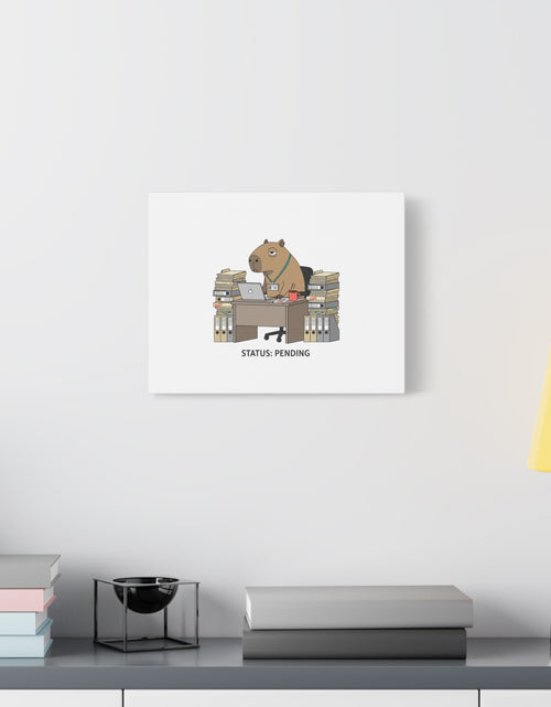 Load image into Gallery viewer, Status: Pending office capybara illustration Canvas | Unhinged Animal Bureaucracy, adulting animal art
