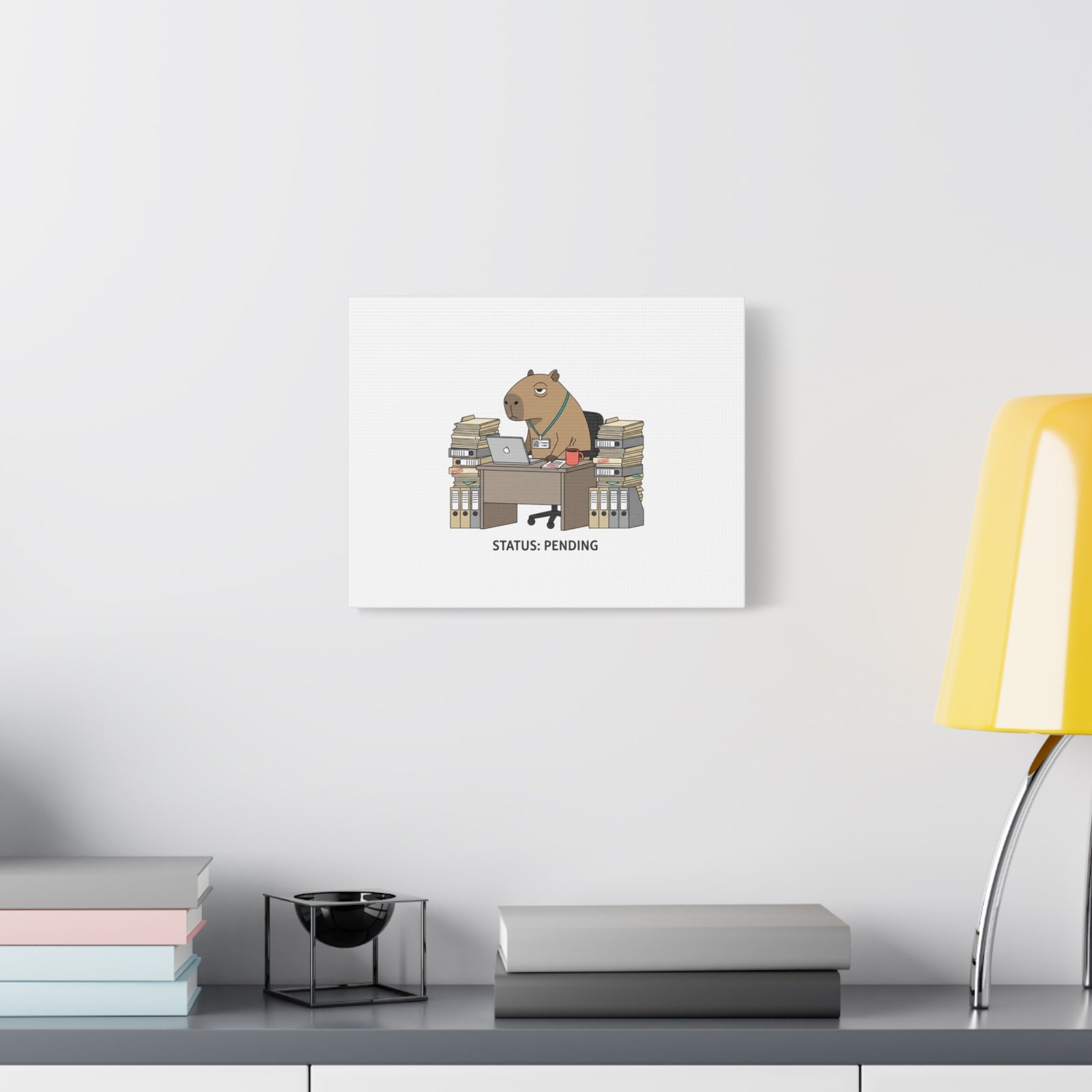 Status: Pending office capybara illustration Canvas | Unhinged Animal Bureaucracy, adulting animal art