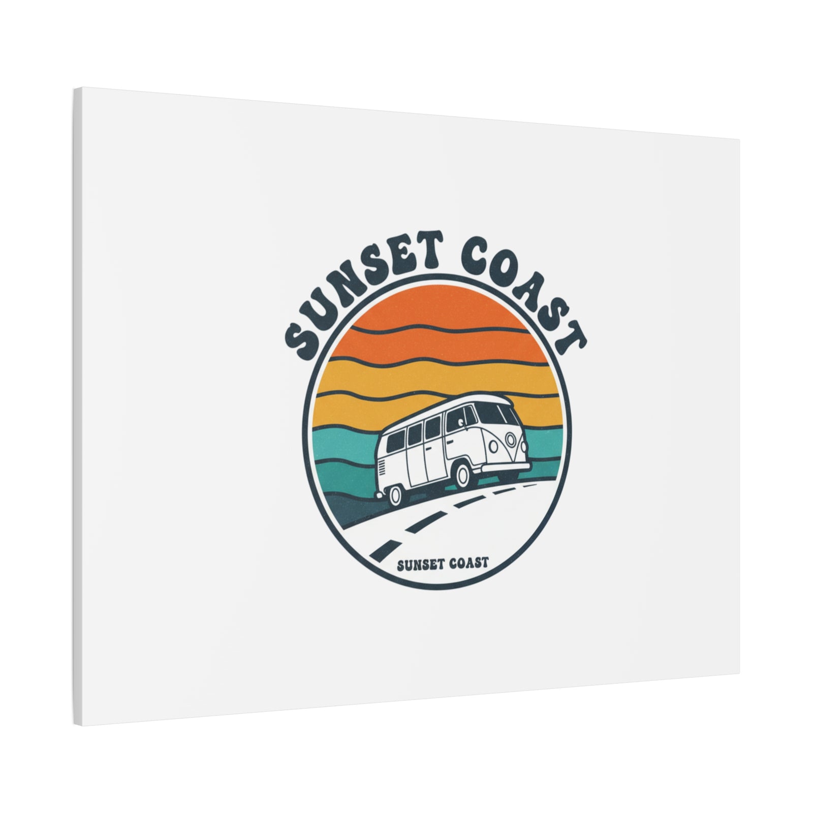 Sunset Coast Retro VW Bus Matte Canvas, 1970s Sunset Palm Poster | Vintage Surf Roadtrip