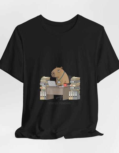 Load image into Gallery viewer, Status Pending Bear Desk Tee | Unhinged Animal Bureaucracy, office animal illustration
