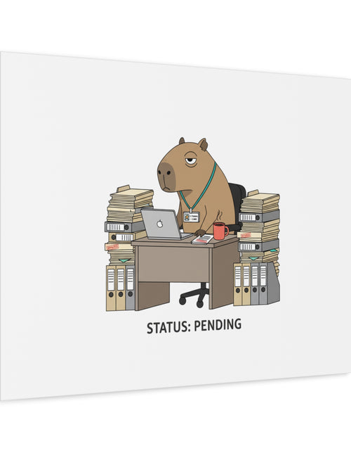 Load image into Gallery viewer, Status: Pending office capybara illustration Canvas | Unhinged Animal Bureaucracy, adulting animal art
