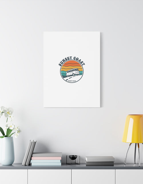 Load image into Gallery viewer, Sunset Coast Retro VW Bus Matte Canvas, 1970s Sunset Palm Poster | Vintage Surf Roadtrip
