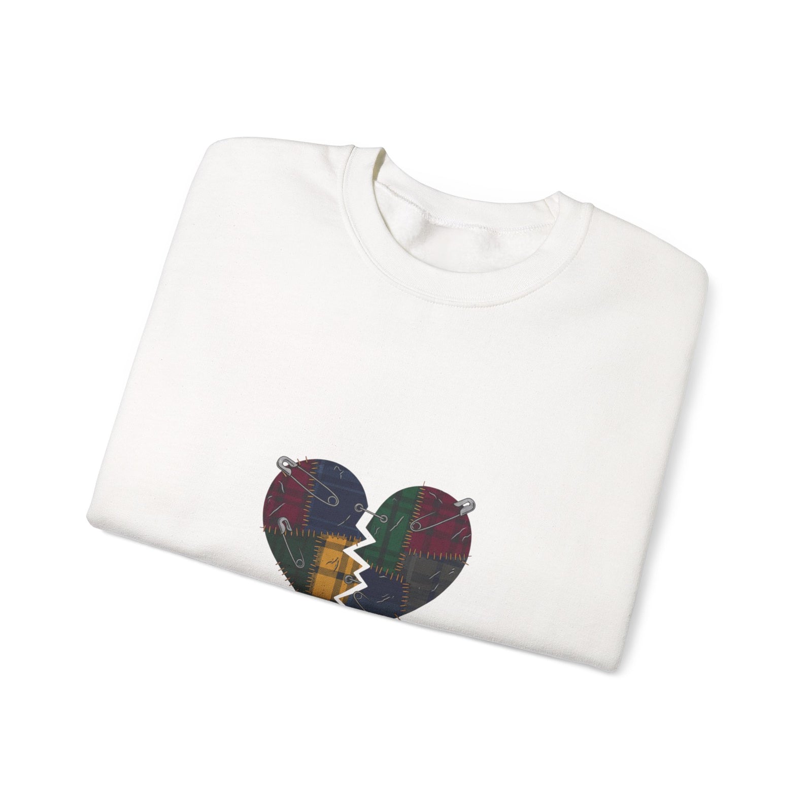 Plaid Broken Heart Crewneck Sweatshirt | Grunge Revival, 90s Flannel Aesthetic
