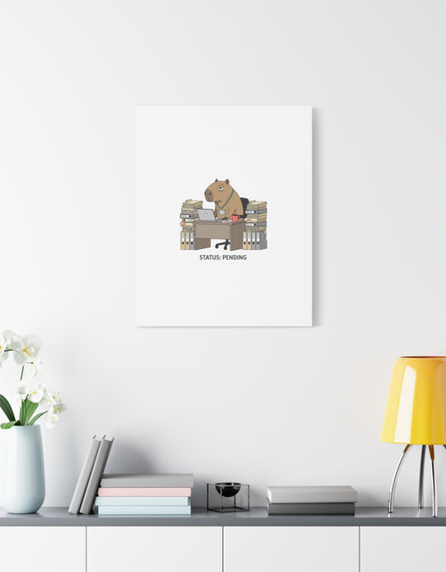 Load image into Gallery viewer, Status: Pending office capybara illustration Canvas | Unhinged Animal Bureaucracy, adulting animal art
