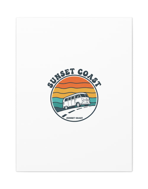 Load image into Gallery viewer, Sunset Coast Retro VW Bus Matte Canvas, 1970s Sunset Palm Poster | Vintage Surf Roadtrip
