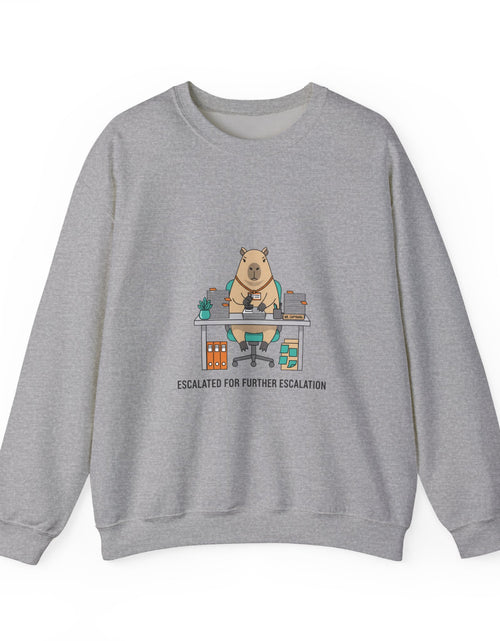 Load image into Gallery viewer, Escalated for Further Escalation Sweatshirt | office raccoon, animal HR meme
