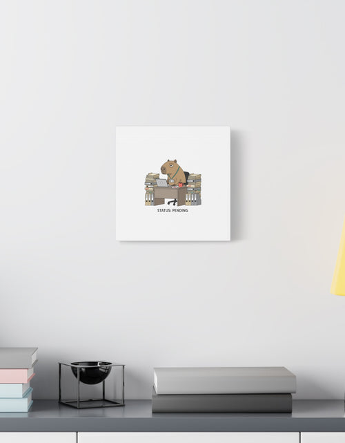 Load image into Gallery viewer, Status: Pending office capybara illustration Canvas | Unhinged Animal Bureaucracy, adulting animal art
