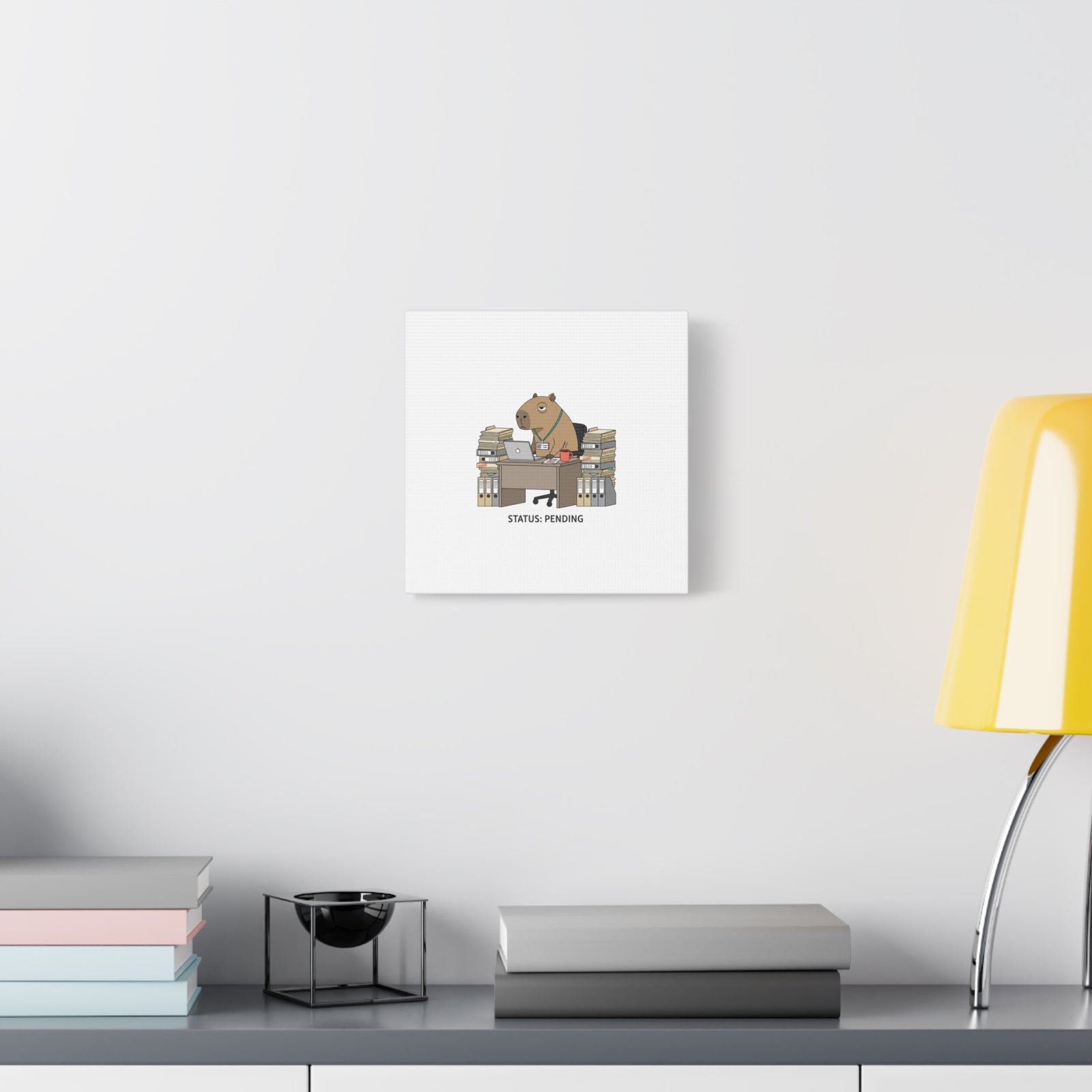 Status: Pending office capybara illustration Canvas | Unhinged Animal Bureaucracy, adulting animal art