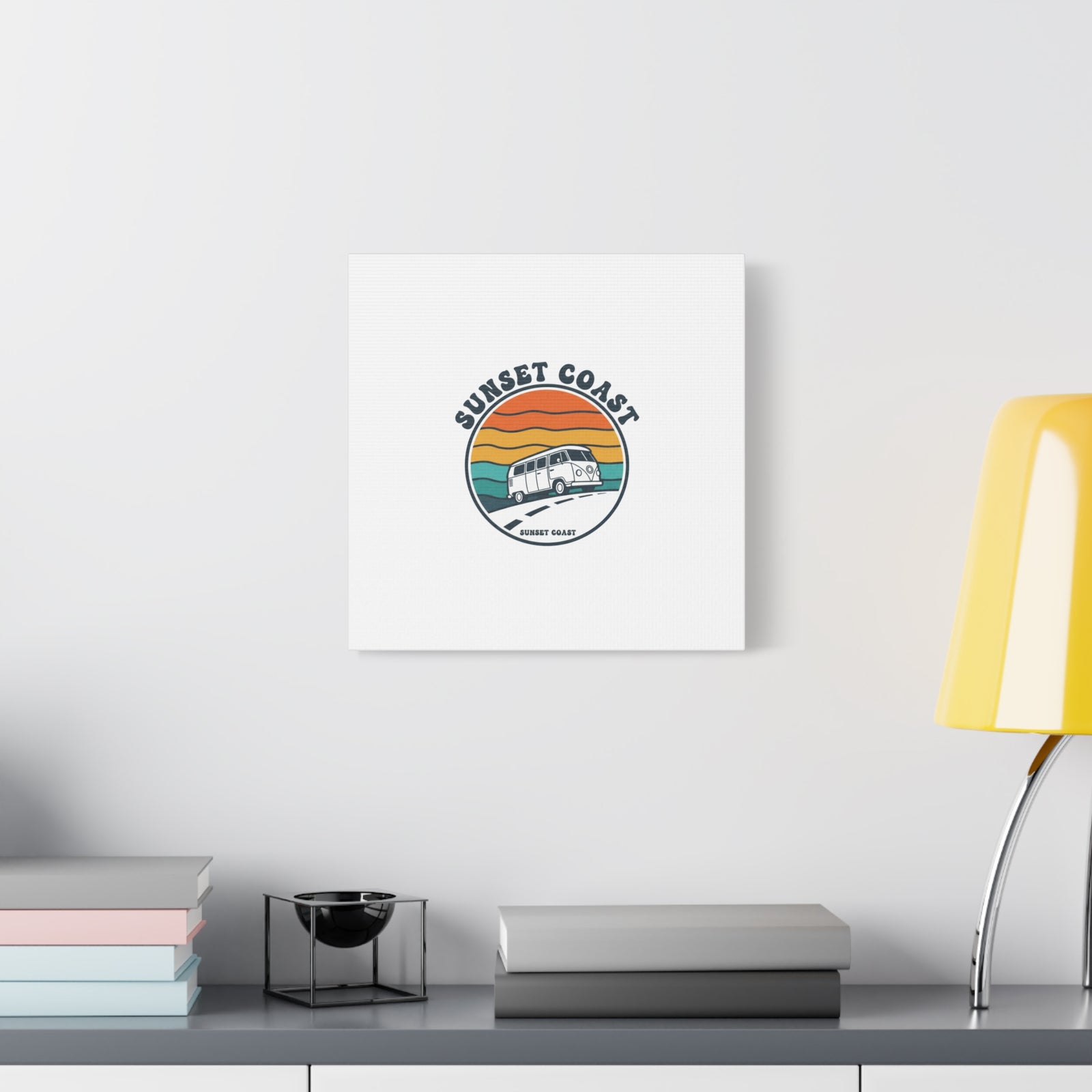 Sunset Coast Retro VW Bus Matte Canvas, 1970s Sunset Palm Poster | Vintage Surf Roadtrip