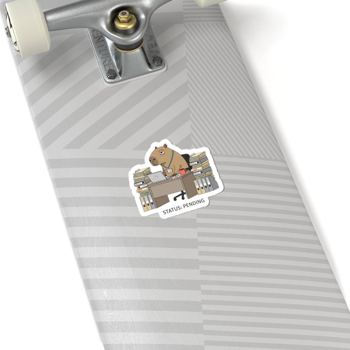 Status: Pending — Raccoon at Desk Kiss-Cut Sticker | Unhinged Animal Bureaucracy