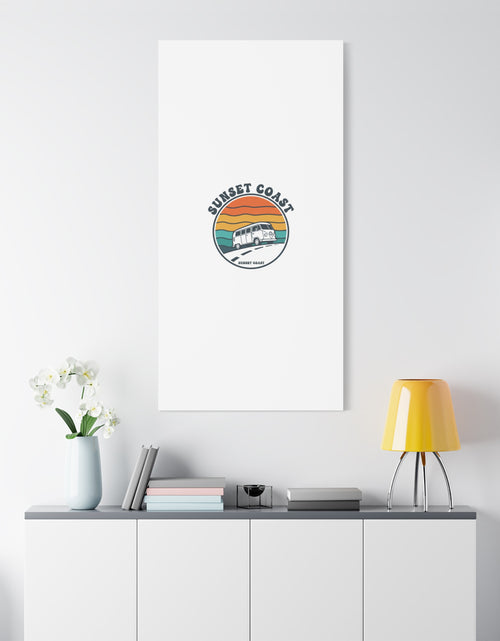 Load image into Gallery viewer, Sunset Coast Retro VW Bus Matte Canvas, 1970s Sunset Palm Poster | Vintage Surf Roadtrip
