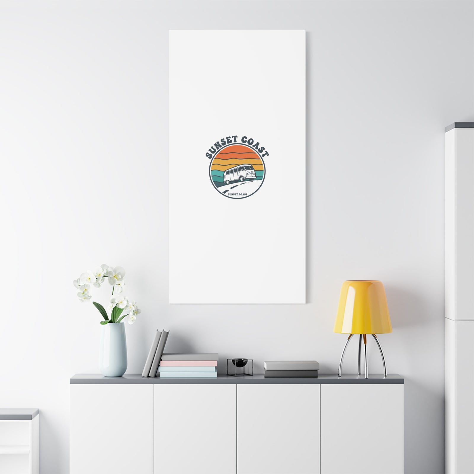 Sunset Coast Retro VW Bus Matte Canvas, 1970s Sunset Palm Poster | Vintage Surf Roadtrip