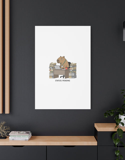 Load image into Gallery viewer, Status: Pending office capybara illustration Canvas | Unhinged Animal Bureaucracy, adulting animal art
