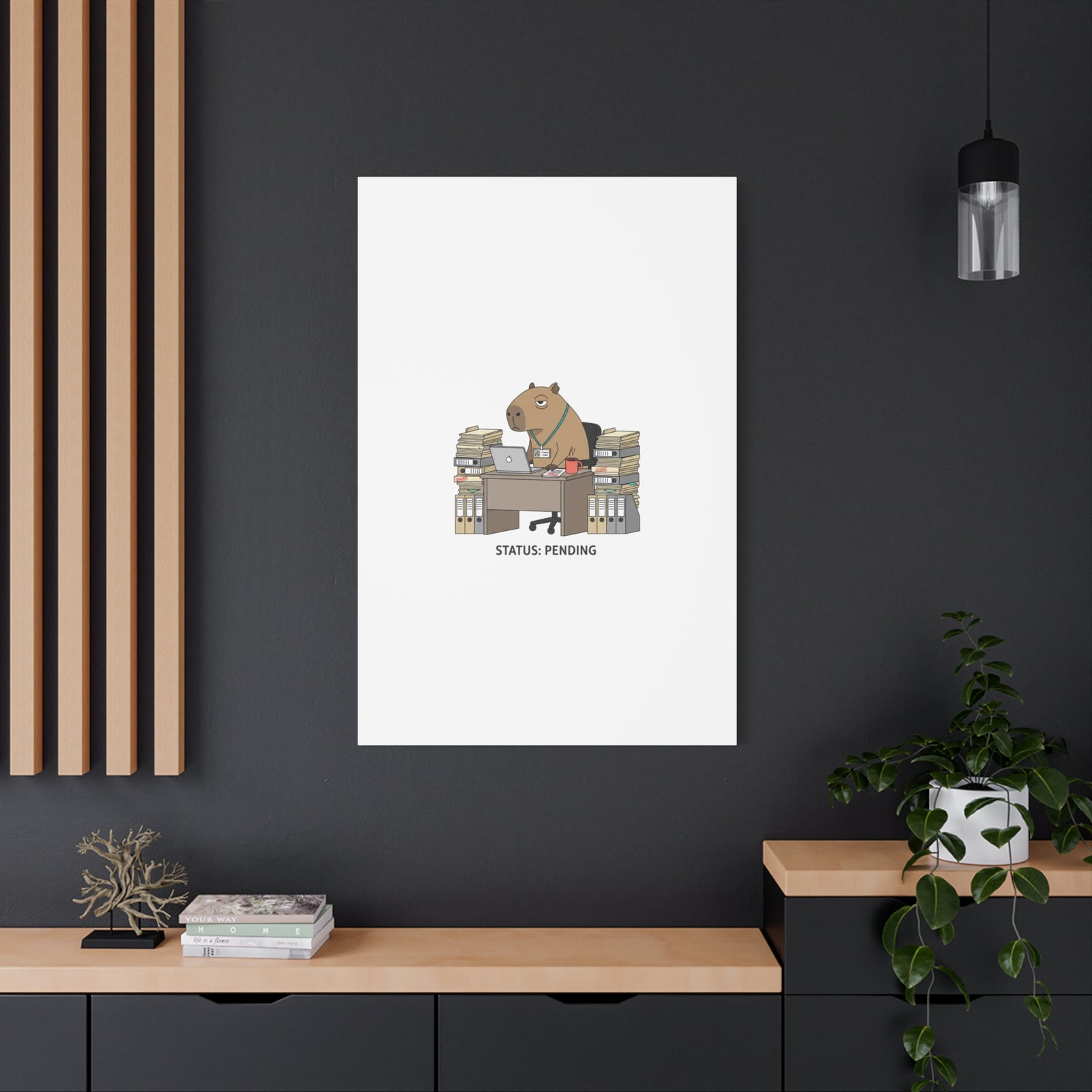 Status: Pending office capybara illustration Canvas | Unhinged Animal Bureaucracy, adulting animal art