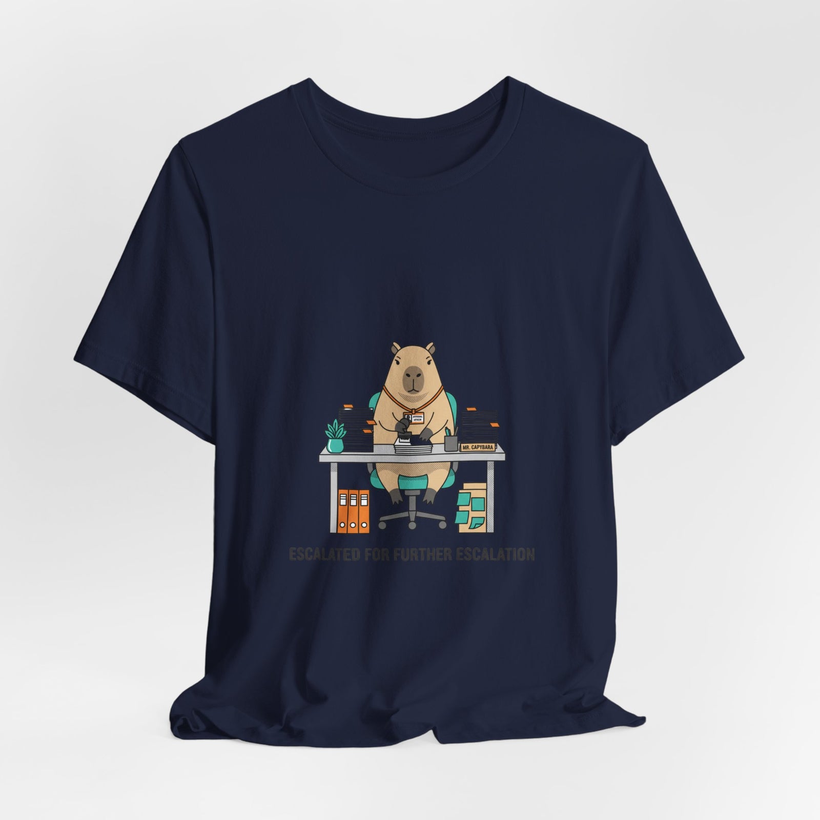 Escalated for Further Escalation Bear Desk Tee | Unhinged Animal Bureaucracy, office bear illustration
