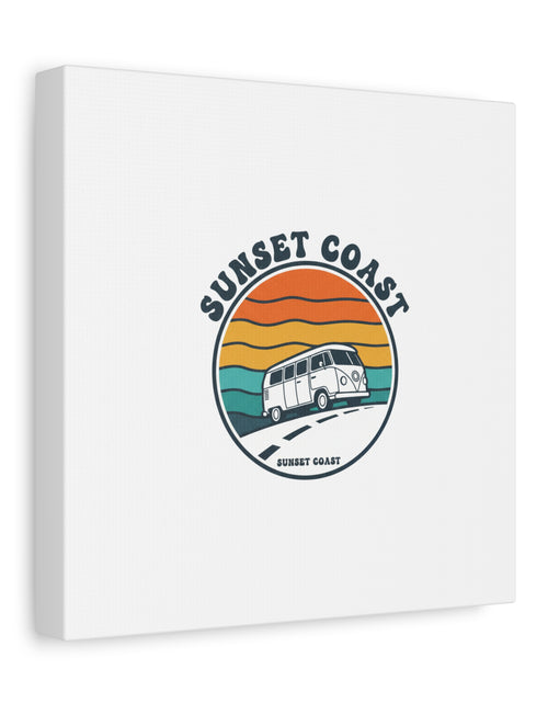Load image into Gallery viewer, Sunset Coast Retro VW Bus Matte Canvas, 1970s Sunset Palm Poster | Vintage Surf Roadtrip
