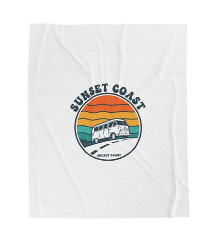 Sunset Coast VW Camper Blanket | 70s Sunset Retro Palm, Golden Hour Postcard
