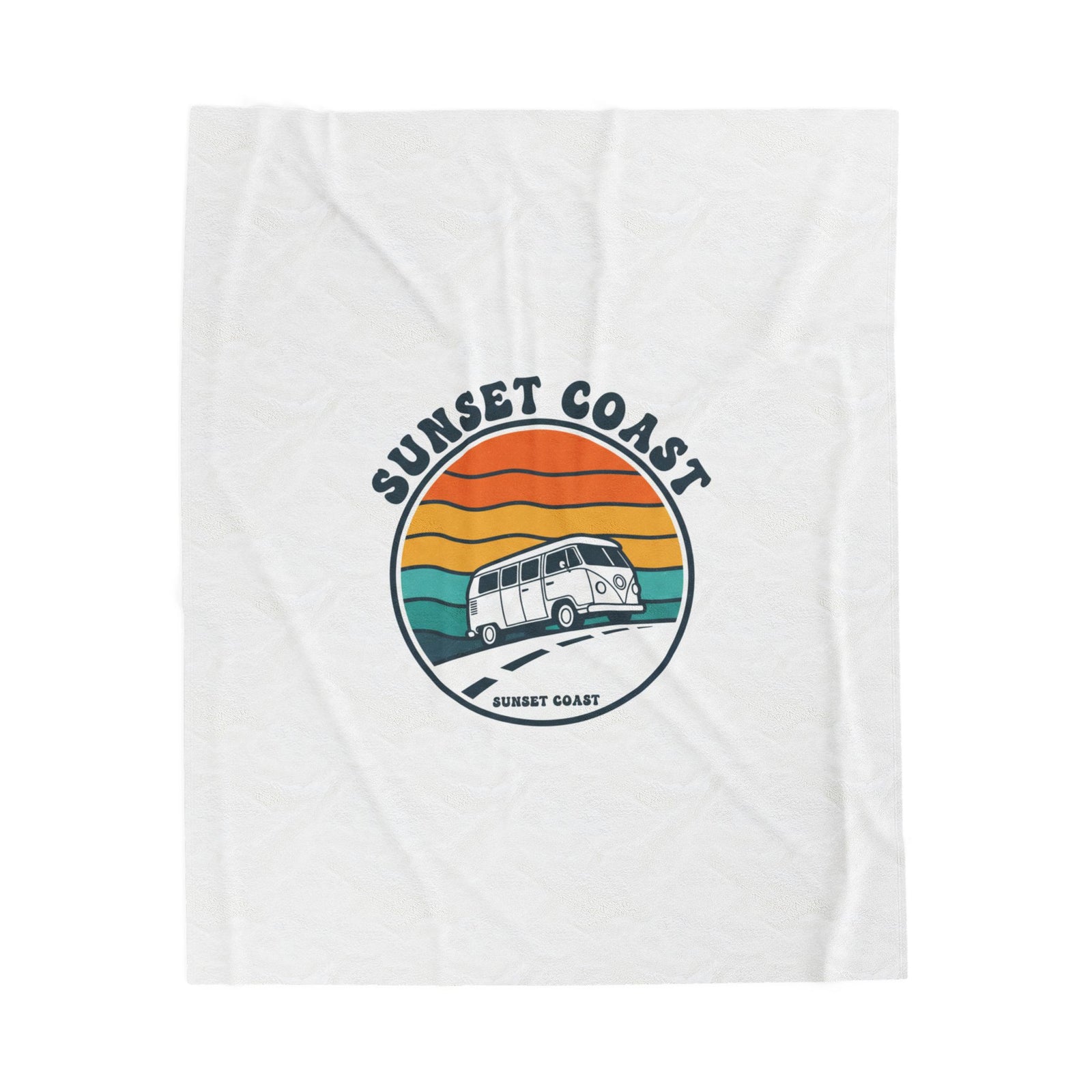 Sunset Coast VW Camper Blanket | 70s Sunset Retro Palm, Golden Hour Postcard