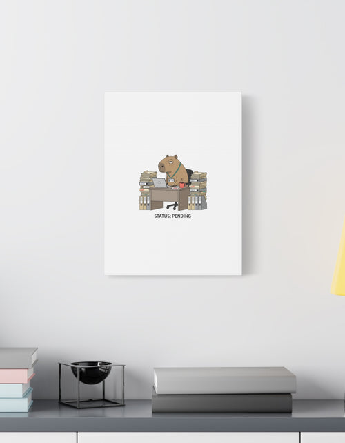 Load image into Gallery viewer, Status: Pending office capybara illustration Canvas | Unhinged Animal Bureaucracy, adulting animal art
